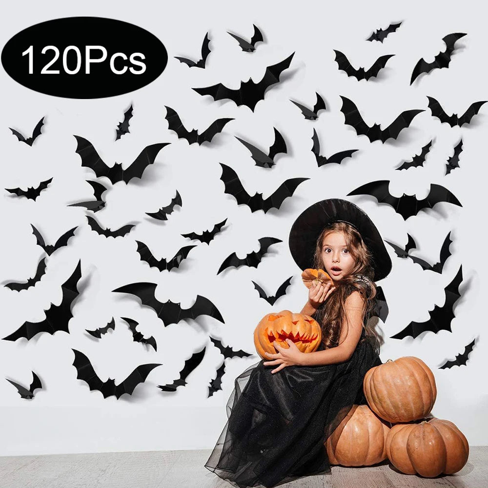 Halloween Bats Decorations,3D Pvc Bat on The Wall,Black Bats Wall Stickers,Halloween Scary Props