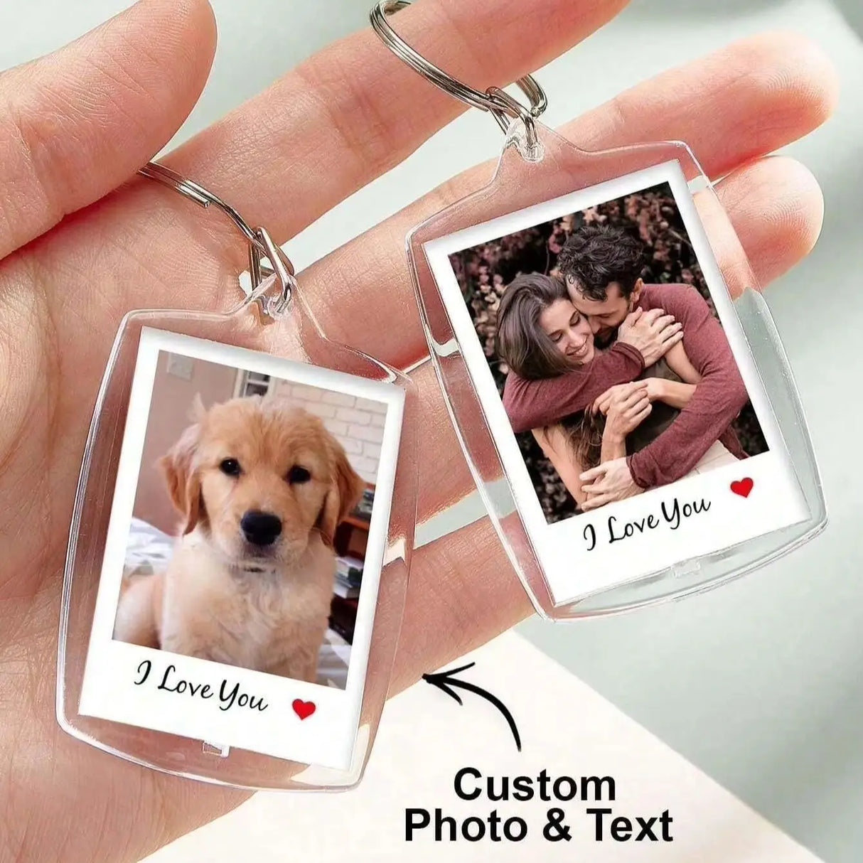 Custom Photo And Text Keychain, Personalized Acrylic Keychain, Couple Keychain, Birthday's Gift, Anniversaries, Couples Gift.