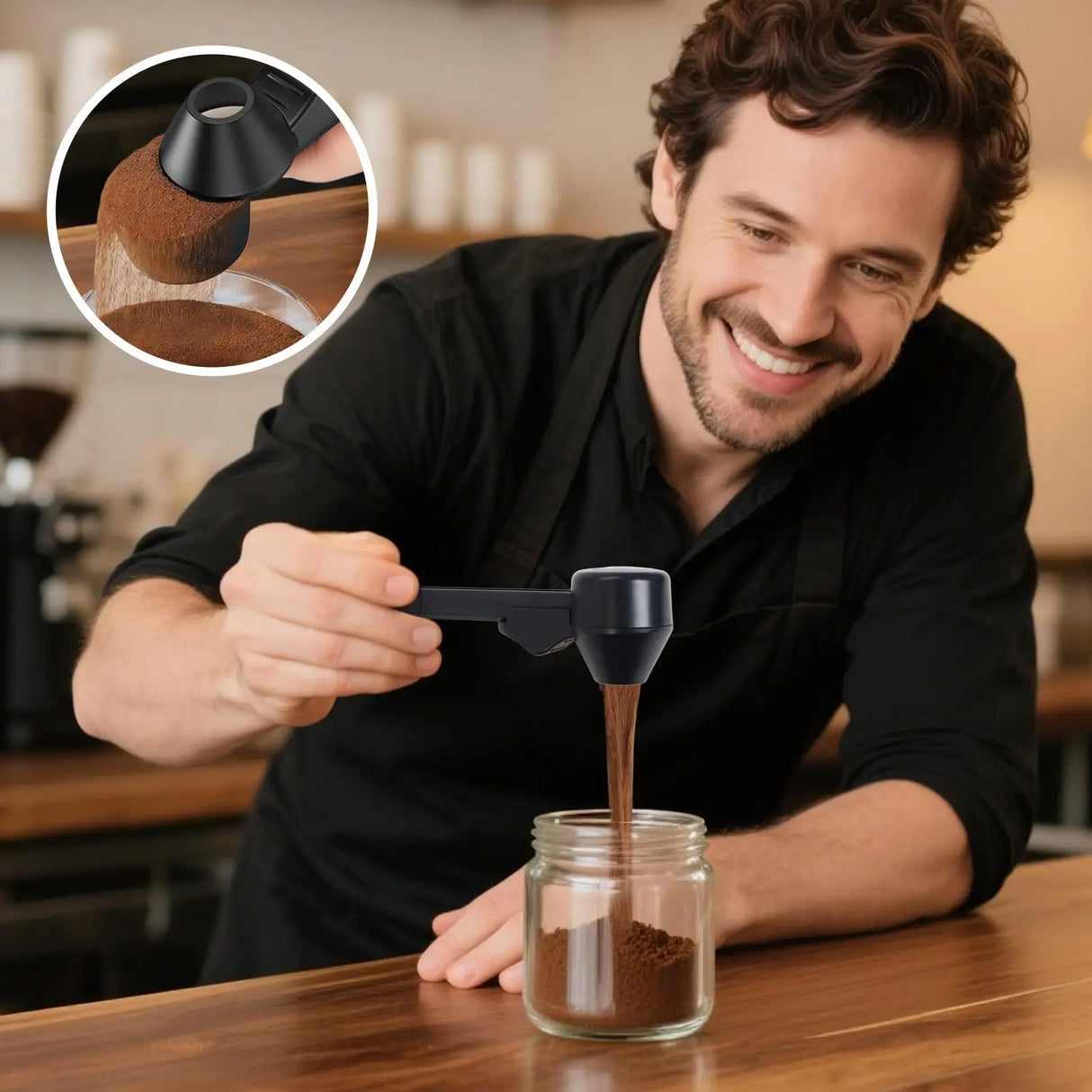 Handle Coffee Scoop with Funnel Long Measure Cup Ground Coffee Scooper for Kitchen Dormitory Apartment Cafe Bar Restaurant Flour