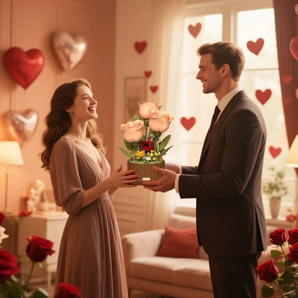 AutoBloom™ Wooden Flower Bouquet Dynamic Arrangement Model Auto-Blooming Petals, Magic Sprayer & Aromatherapy Breathing Lights