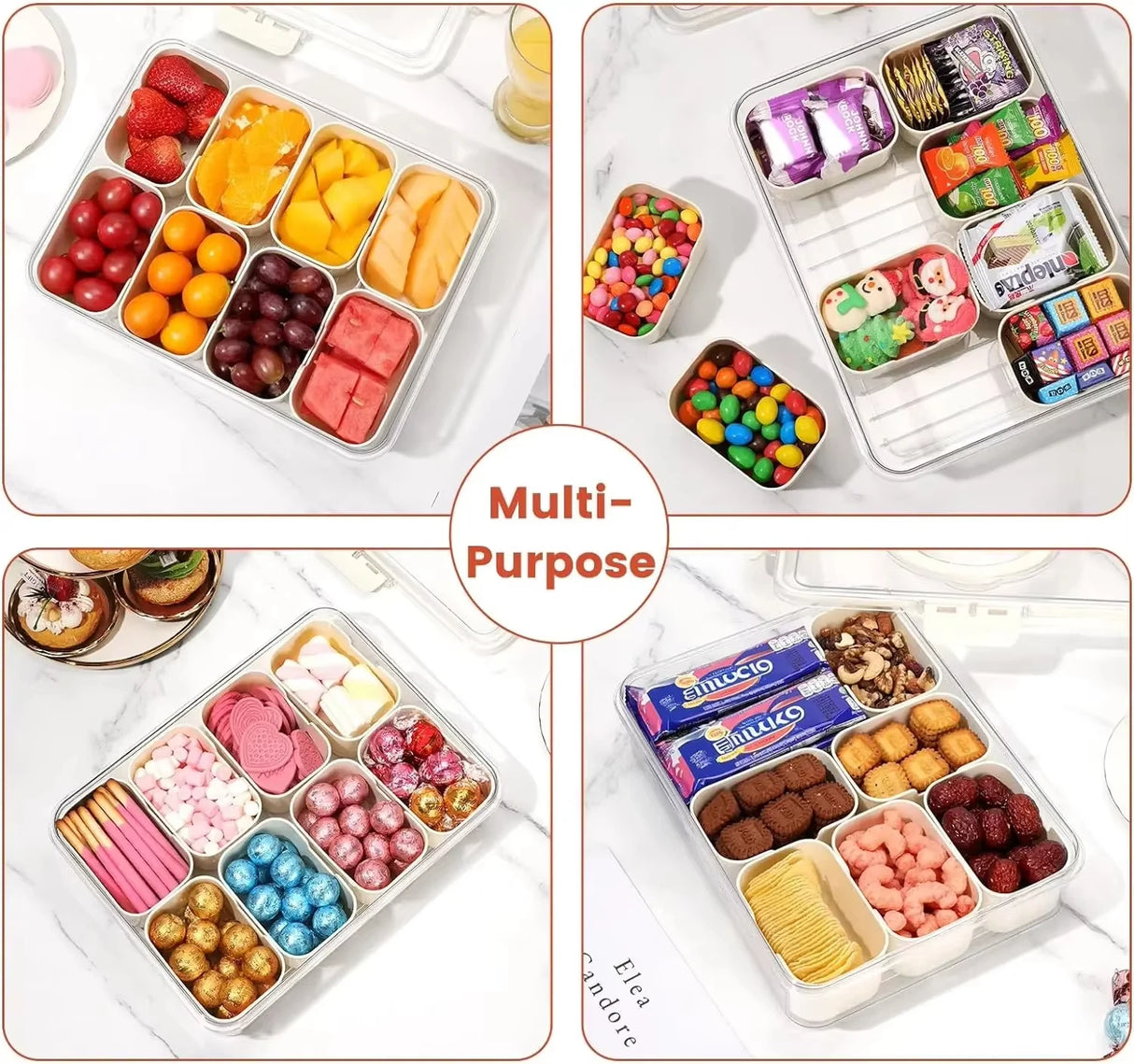 8 Grids Divided Serving Tray Storage Box Kitchen Portable Sub-format Seasoning Separator Box Fresh-keeping Snack Fruits Food Box