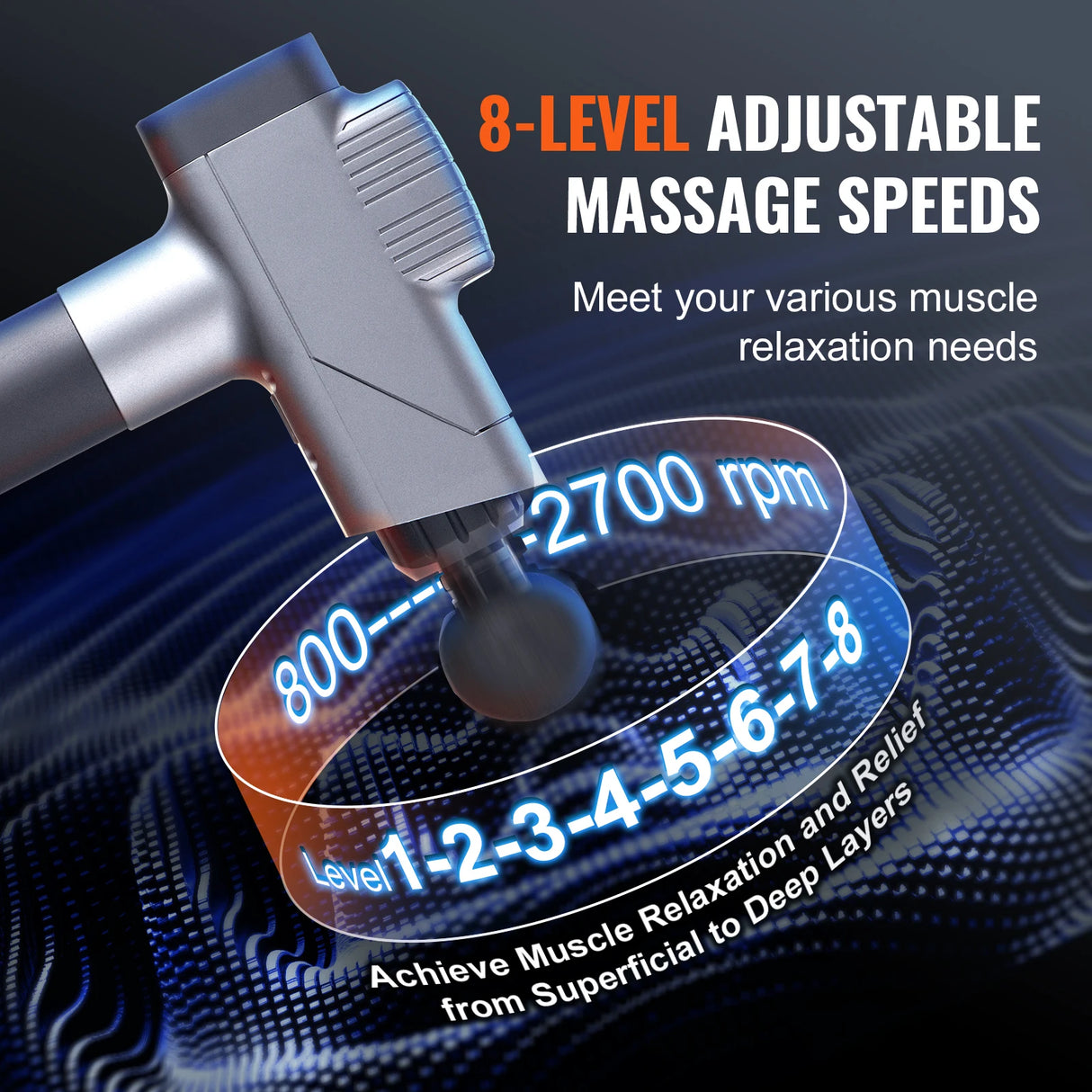 Massage Gun Deep Tissue Percussion Muscle Massager for Athletes w/ 8 Speed Levels 6 Massage Heads 16V 2500mAh Batteries