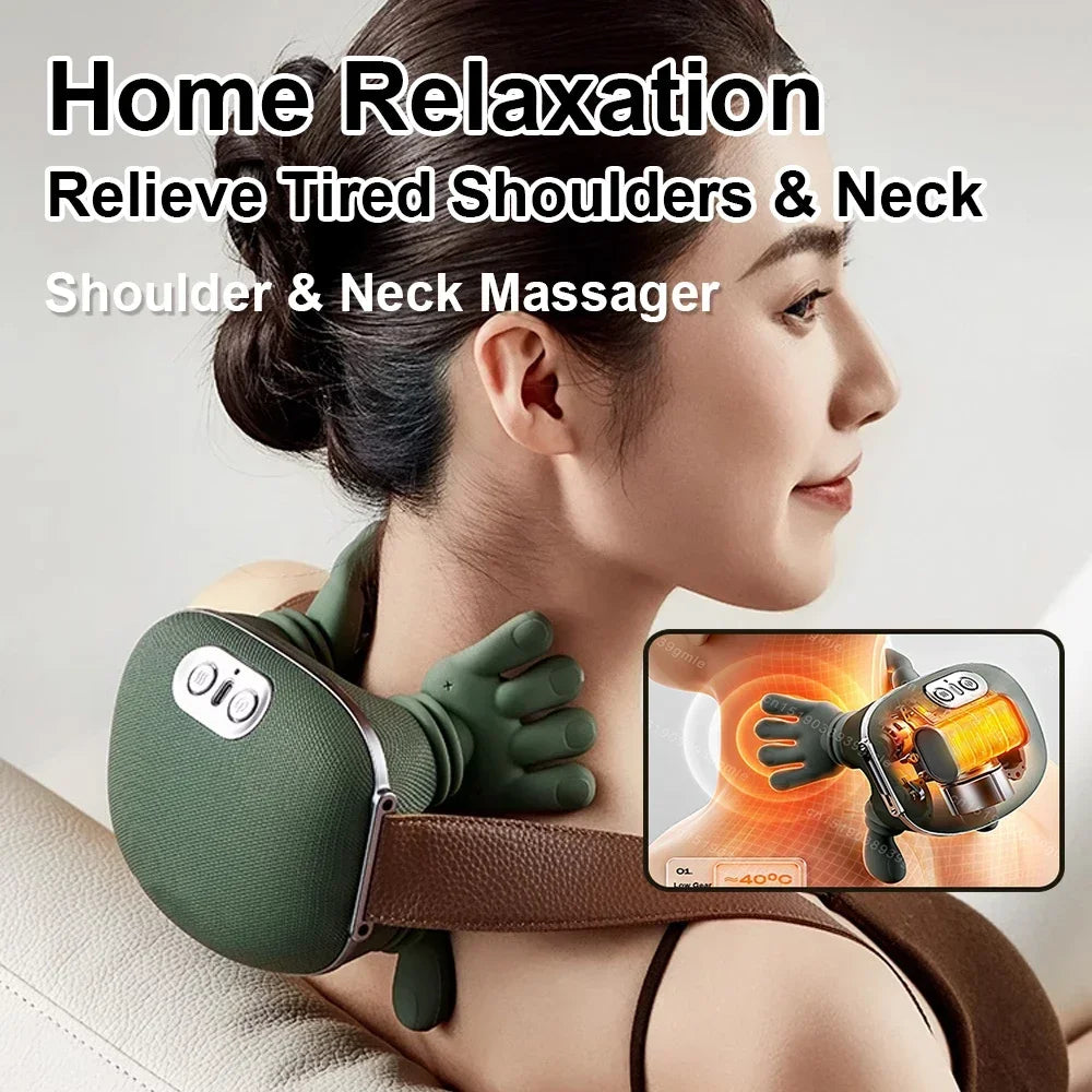 Neck Shoulder Massager Deep Tissue Back Cervical Massage Machine Bionic Heated Fatigue Relief Relax Muscle 3-Level 