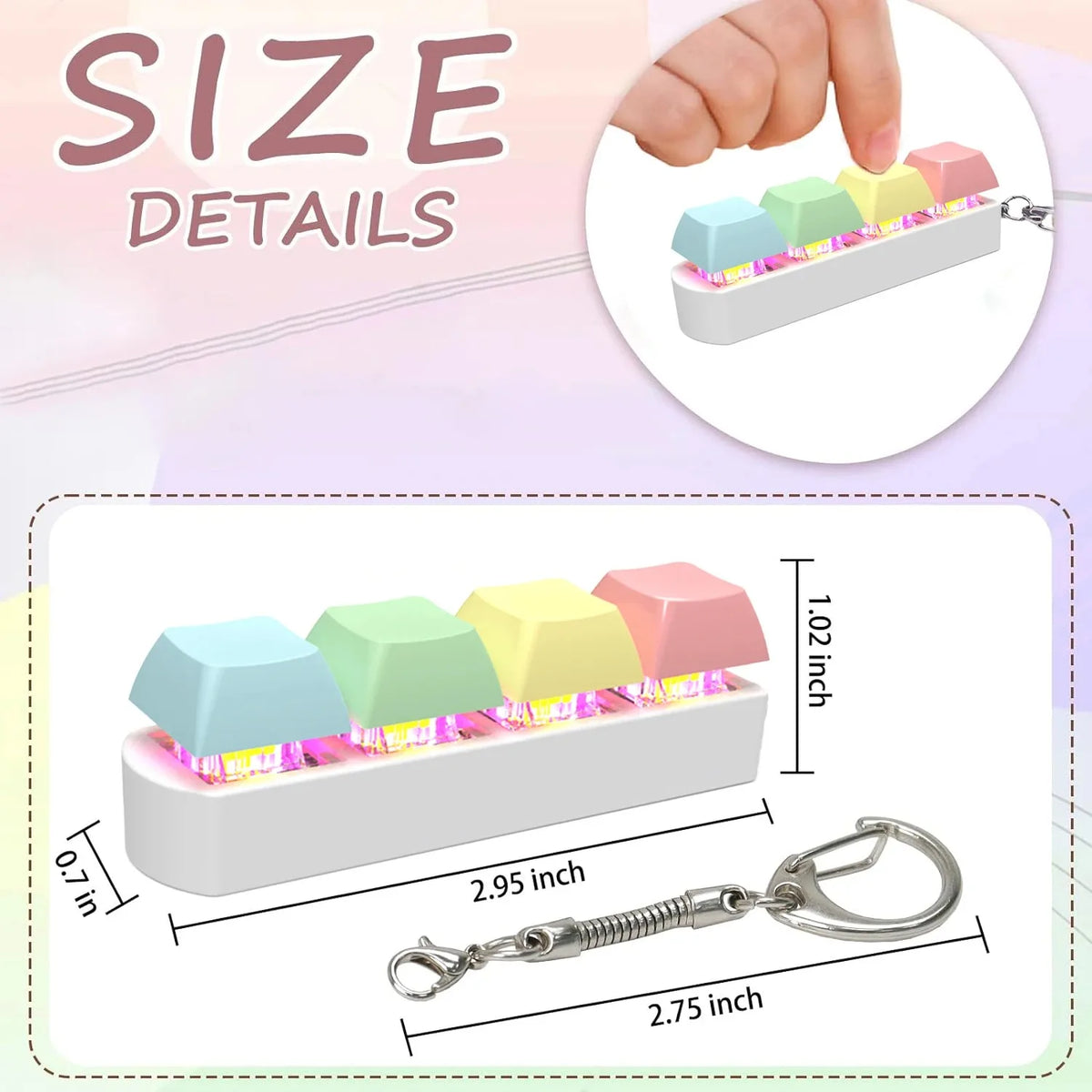 4-Key Keyboard Fidget Keychain – Light-Up or Non-Light