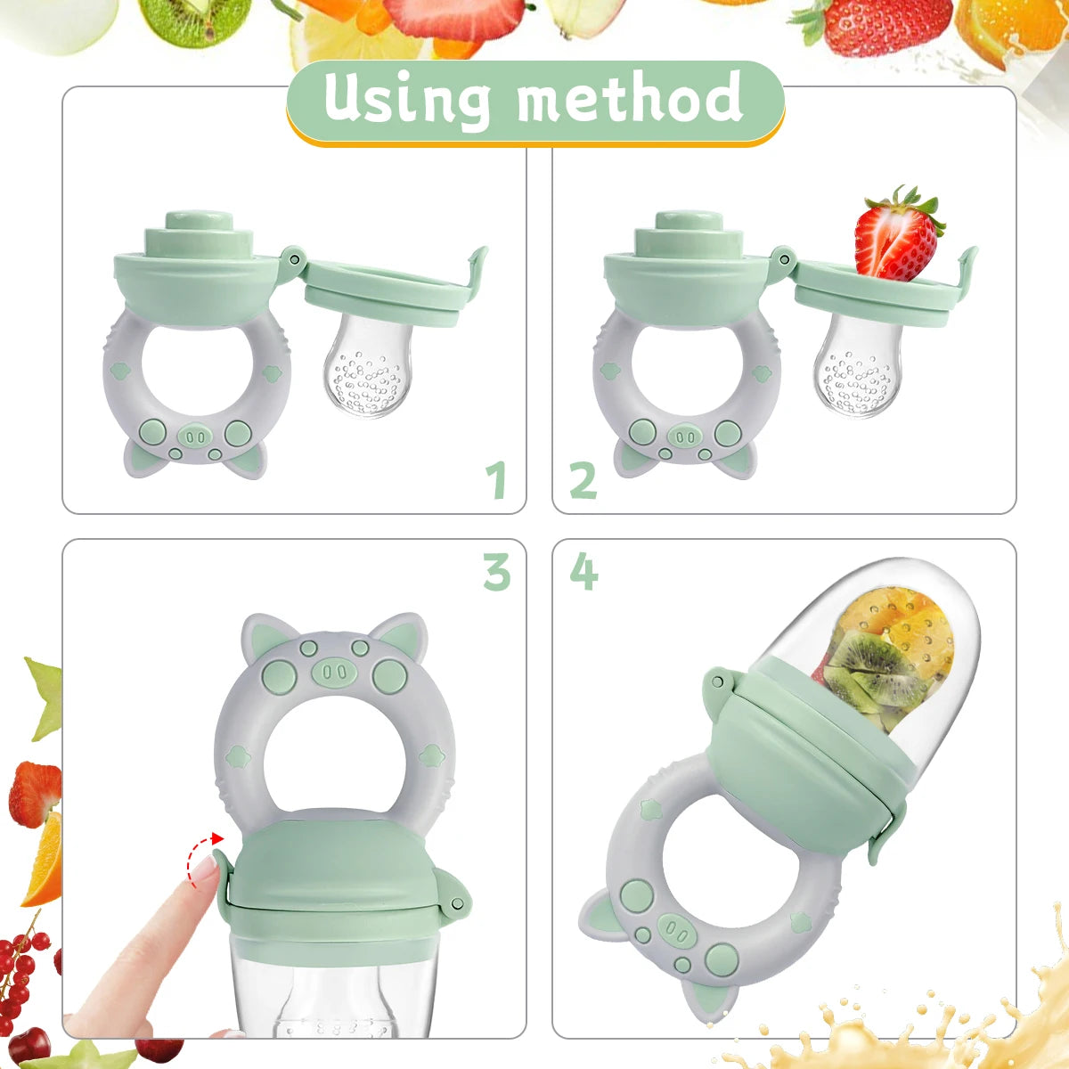 4pcs/set Silicone Fruit & Vegetable Feeder for Infants and Toddlers 6-36 months Food Grade Teething & Feeding Pacifier
