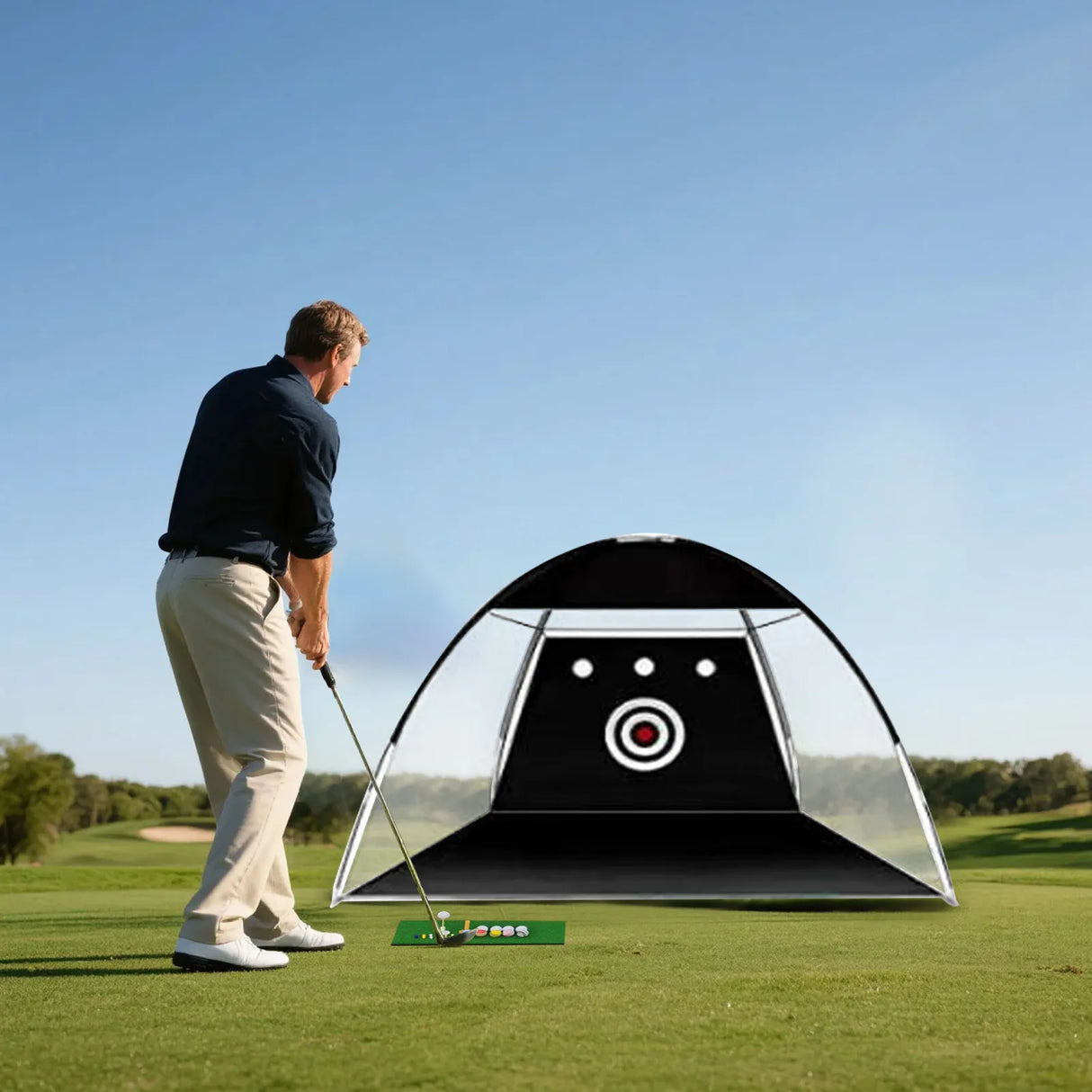 Golf Practice Tent Net 10x7ft Practice Net With Triturf Mat Golf Hitting Aid For Backyard Home Sports Equipment Chipping Swing