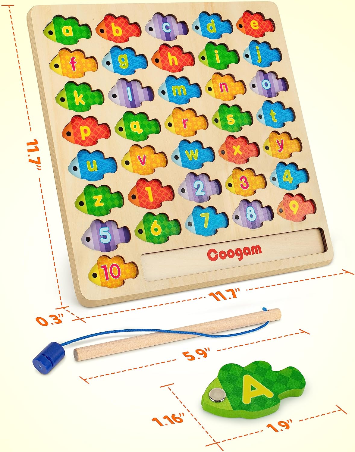 Wooden Magnetic Alphabet & Numbers Fishing Game with 2 Rods