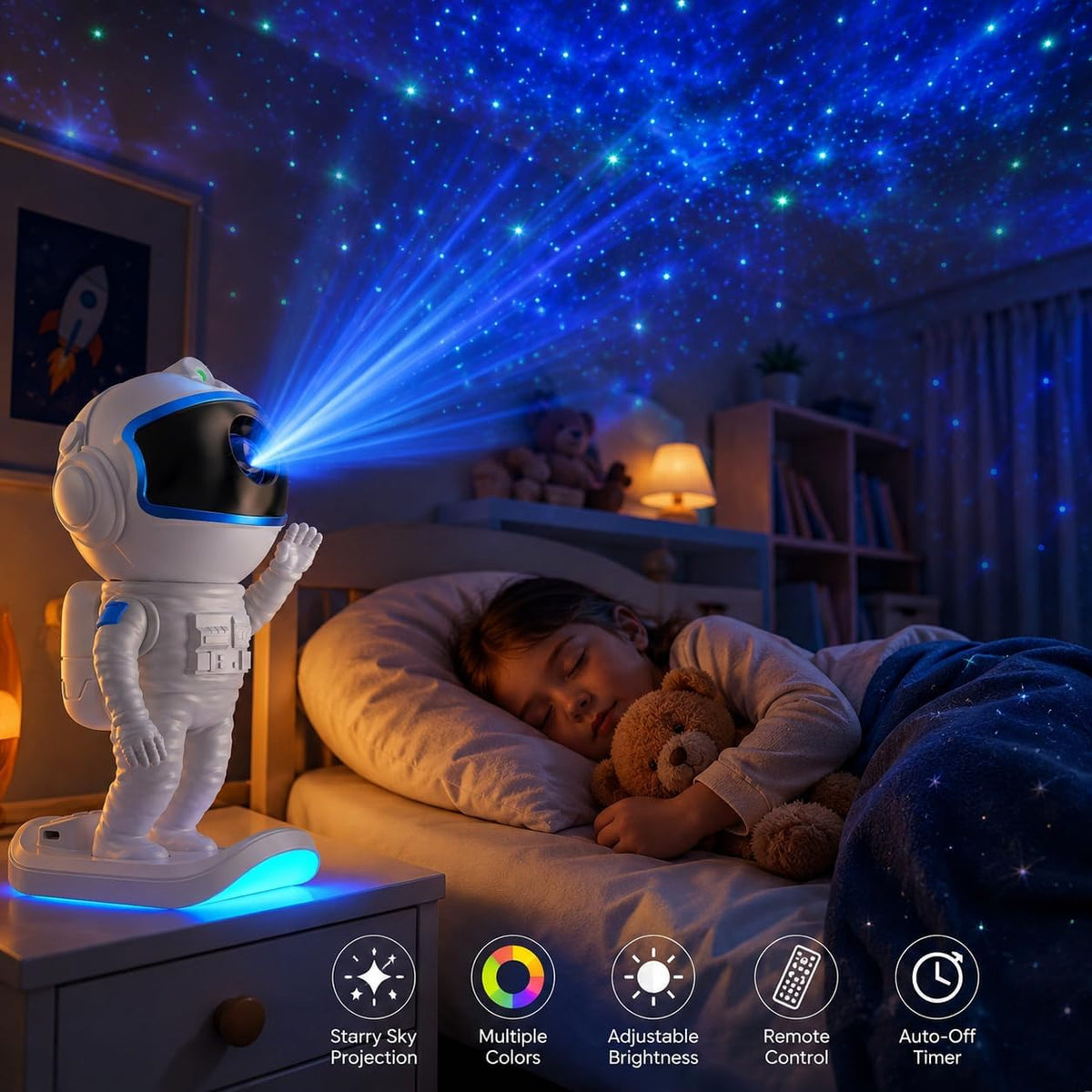 Astronaut Galaxy Projector Night Light – 17 Modes with Remote & Timer