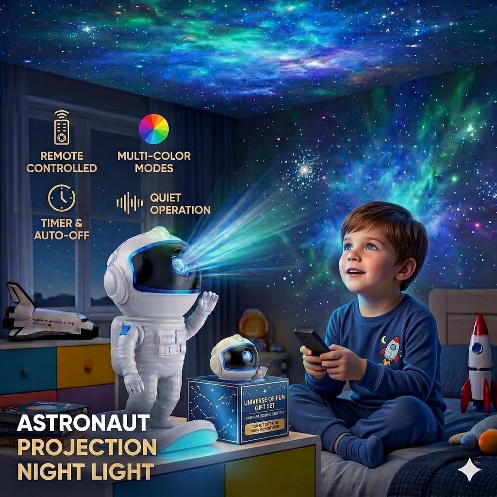 Astronaut Galaxy Projector Night Light – 17 Modes with Remote & Timer