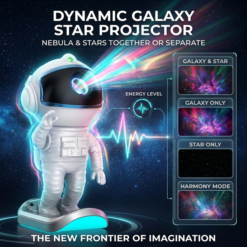 Astronaut Galaxy Projector Night Light – 17 Modes with Remote & Timer