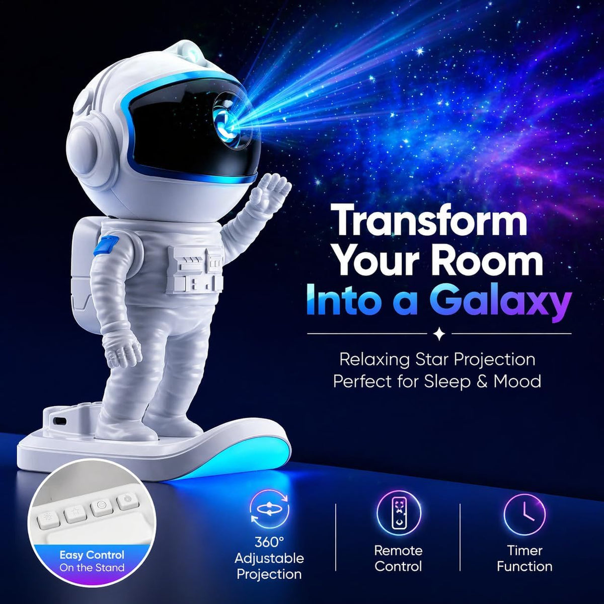Astronaut Galaxy Projector Night Light – 17 Modes with Remote & Timer