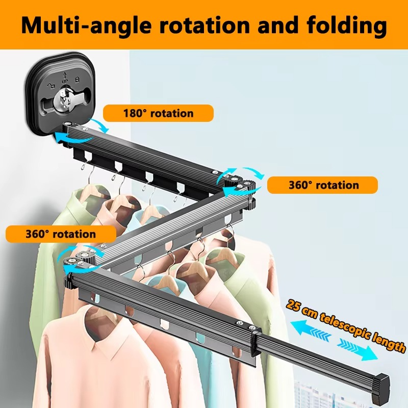 Retractable Cloth Drying Rack Collapsible Cloth Hanger Aluminum Wall Mount Indoor Space Saving Home Laundry Drying rack