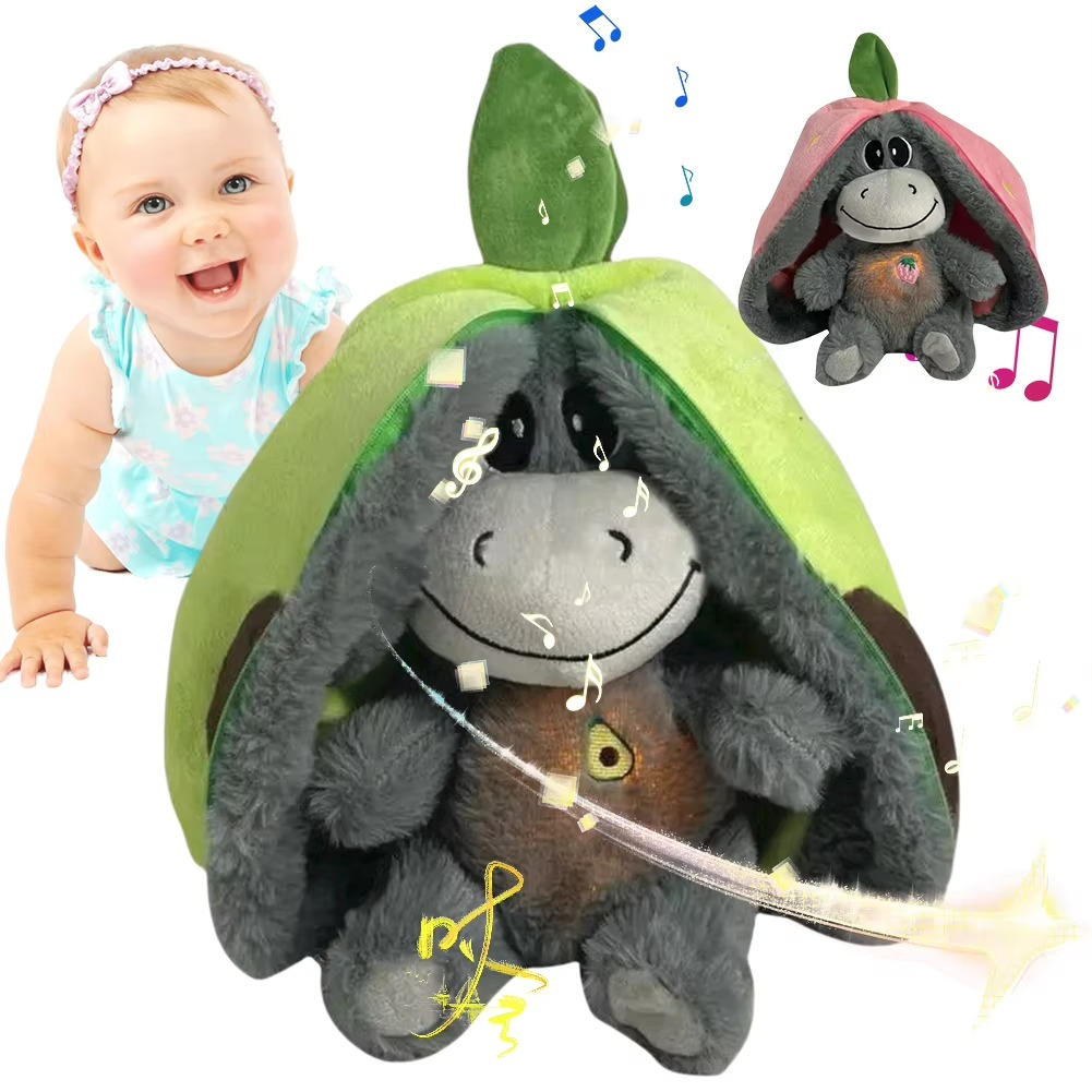 Baby Plush Doll Breathing Donkey Soothing Sleep Playmate for Kids Music Sleeping Companion Sound Light Doll Toy Gifts for Newbor
