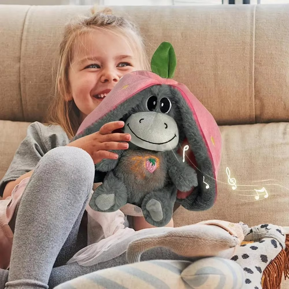 Baby Plush Doll Breathing Donkey Soothing Sleep Playmate for Kids Music Sleeping Companion Sound Light Doll Toy Gifts for Newbor