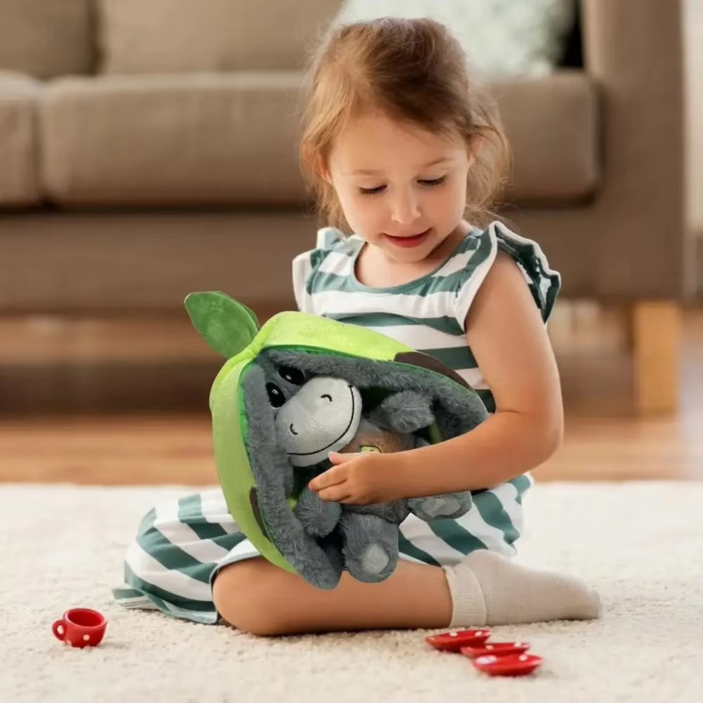 Baby Plush Doll Breathing Donkey Soothing Sleep Playmate for Kids Music Sleeping Companion Sound Light Doll Toy Gifts for Newbor