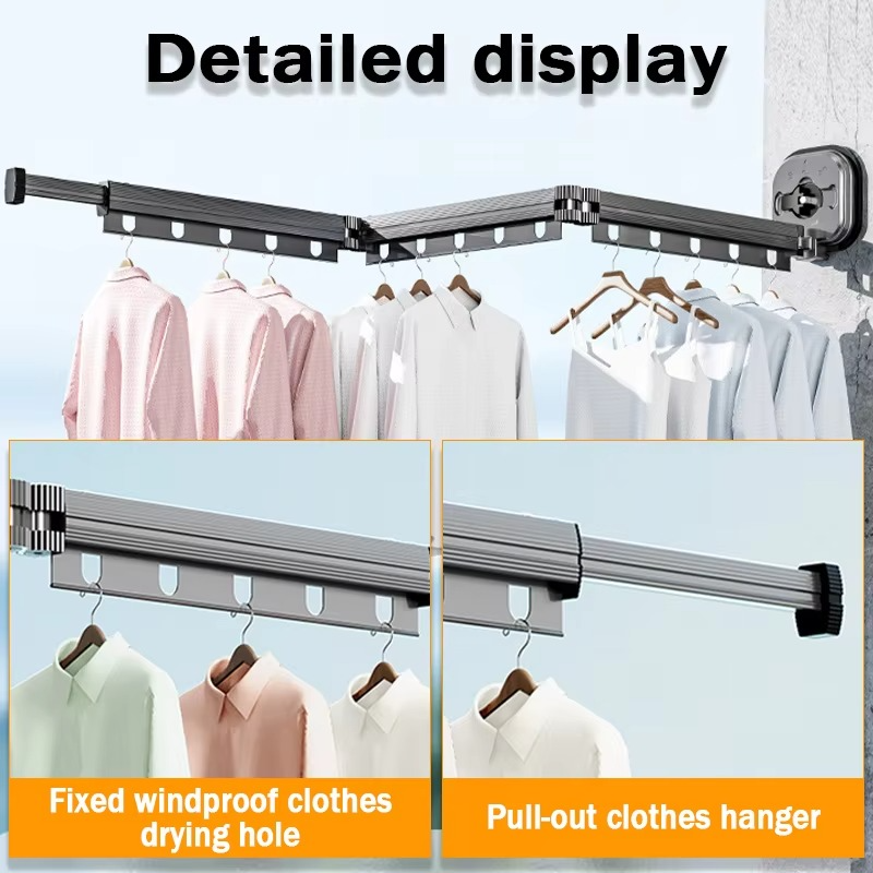 Retractable Cloth Drying Rack Collapsible Cloth Hanger Aluminum Wall Mount Indoor Space Saving Home Laundry Drying rack
