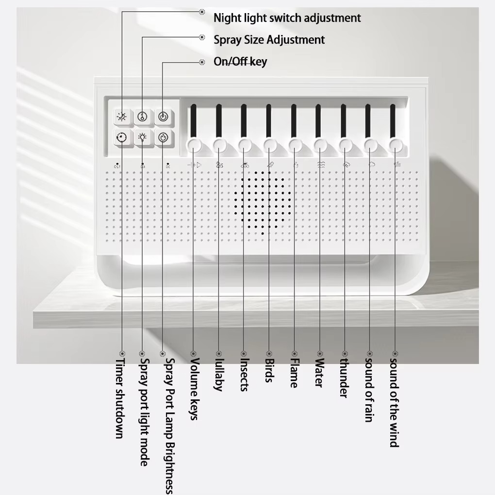 3 in 1 HIFI Bluetooth Speaker White Noise Sleep Aid Night Light Humidifier Machine with Free Combination of 8 Goup Nature Sound