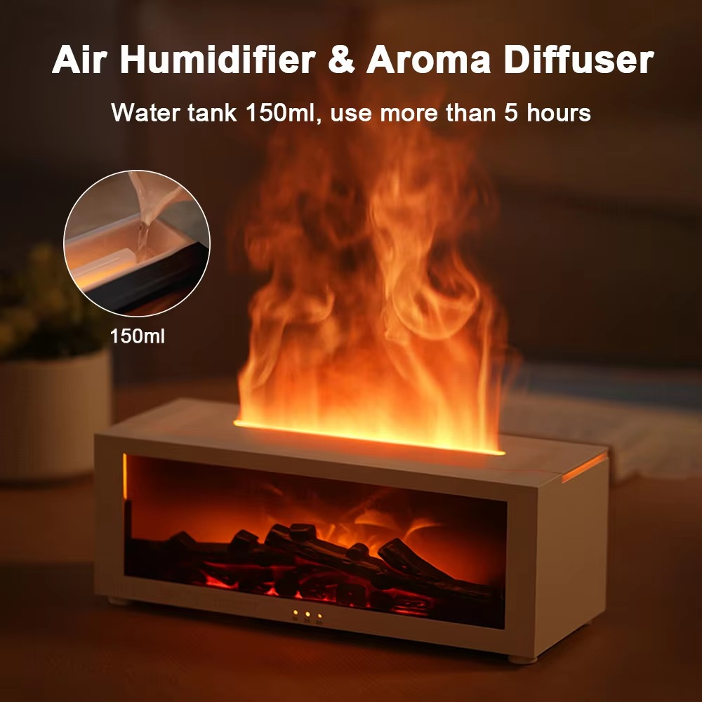 Flame Fireplace Aroma Diffuser, Essential Oils Humidifier With LED Light & Remote Control