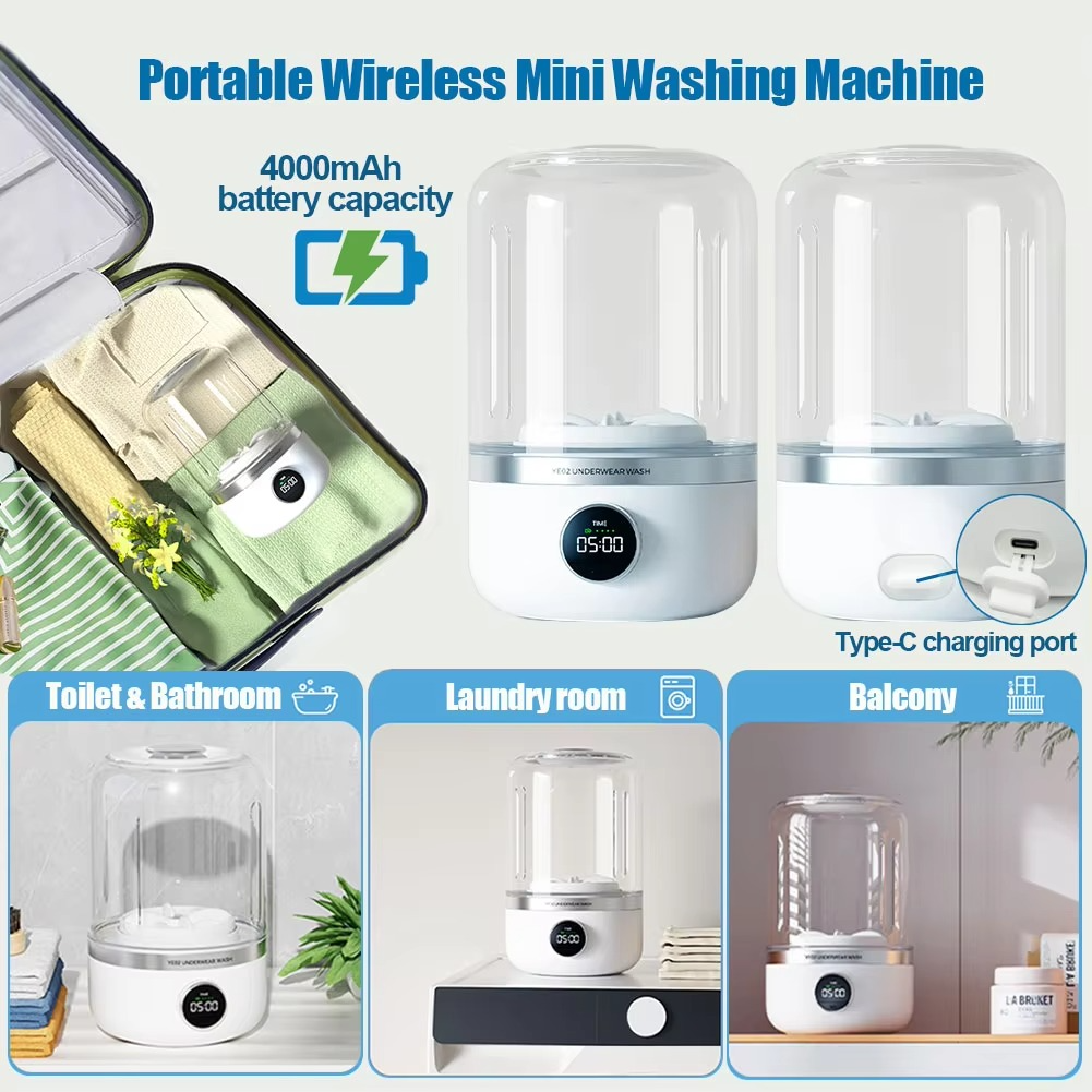 Cordless 1L Mini Washer for Underwear, Socks & Delicates