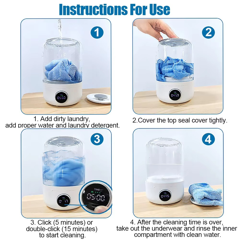 Cordless 1L Mini Washer for Underwear, Socks & Delicates