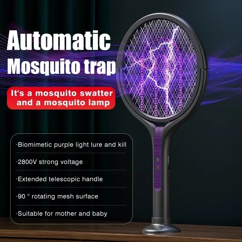 Multi Functional 2-in-1 Mosquito Killer Lamp Angle Retractable Mosquito Swatter USB Rechargeable Mosquito Swatter Bat Swatter