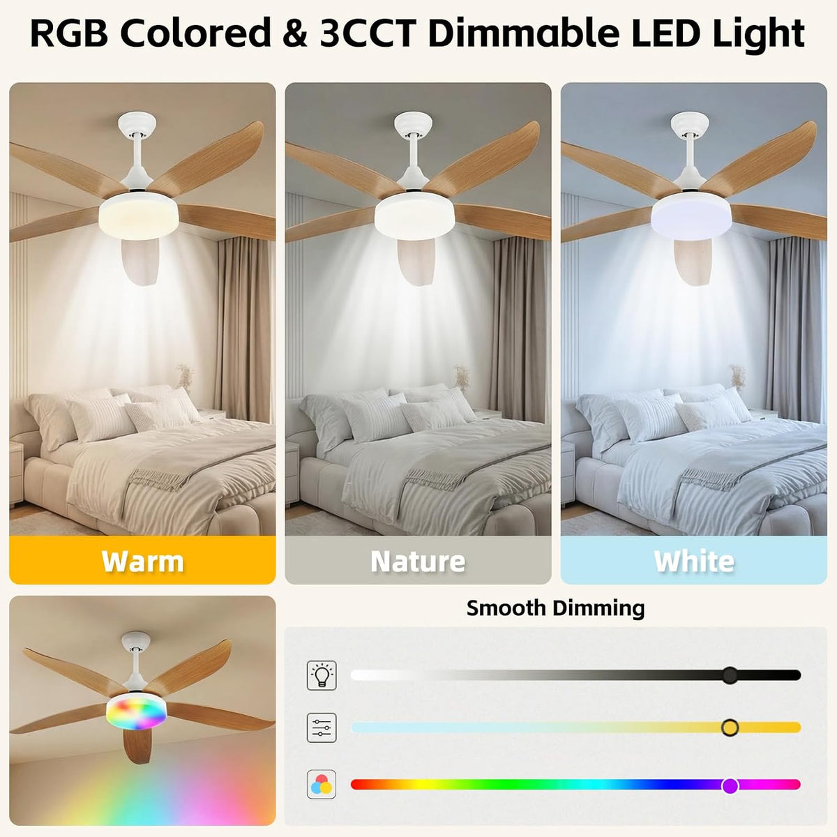 52-Inch Smart RGB Ceiling Fan with 6 Speeds & Reversible DC Motor