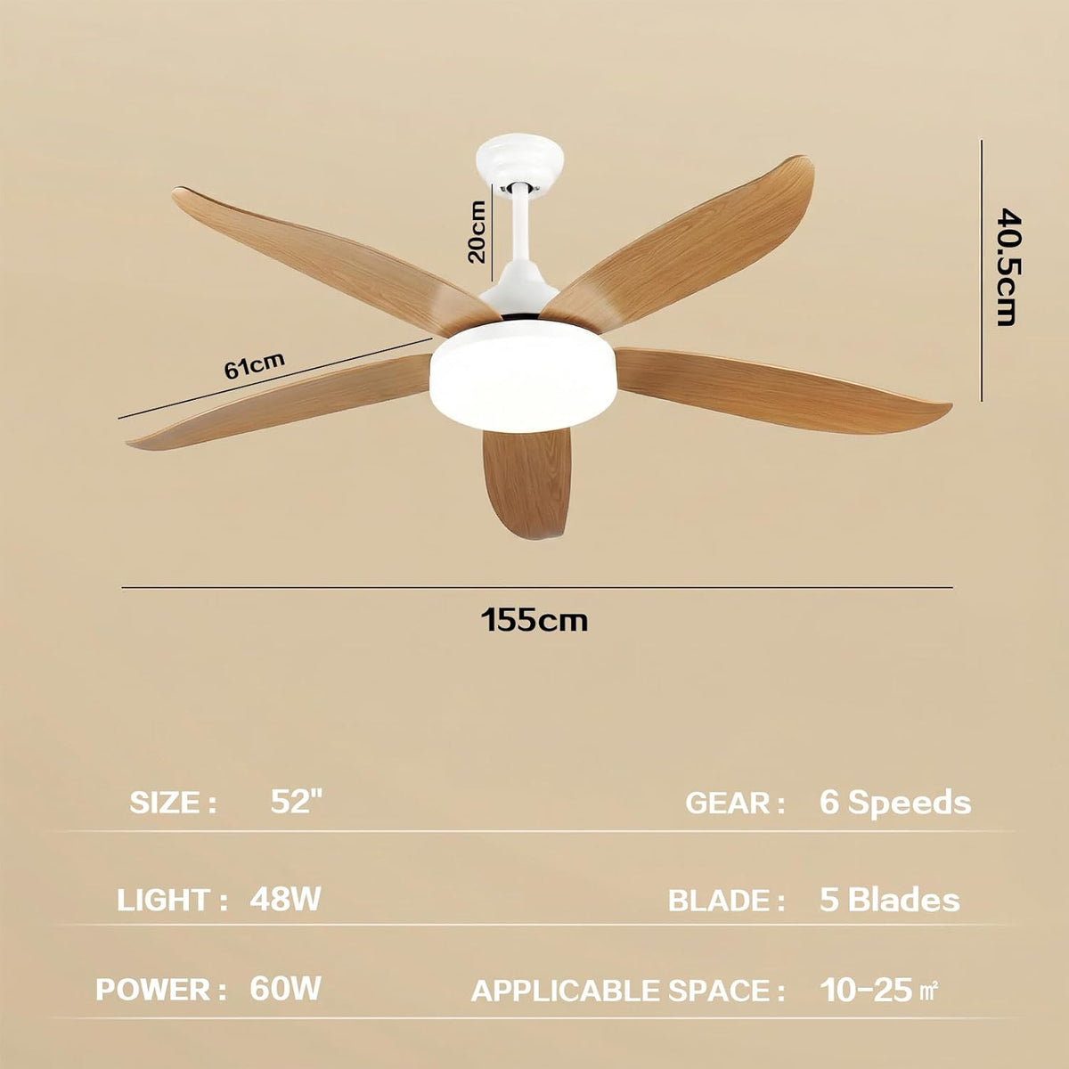 52-Inch Smart RGB Ceiling Fan with 6 Speeds & Reversible DC Motor
