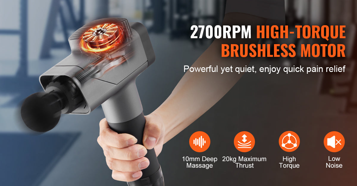 Massage Gun Deep Tissue Percussion Muscle Massager for Athletes w/ 8 Speed Levels 6 Massage Heads 16V 2500mAh Batteries