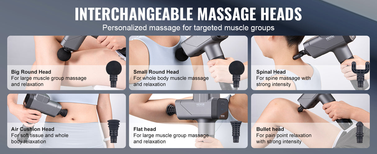 Massage Gun Deep Tissue Percussion Muscle Massager for Athletes w/ 8 Speed Levels 6 Massage Heads 16V 2500mAh Batteries