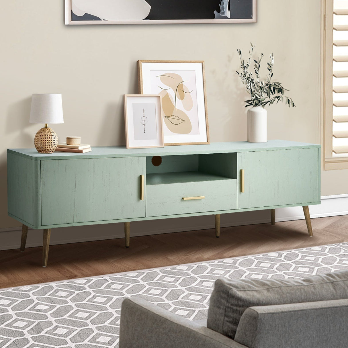 Oikiture 160cm green TV cabinet – view 2