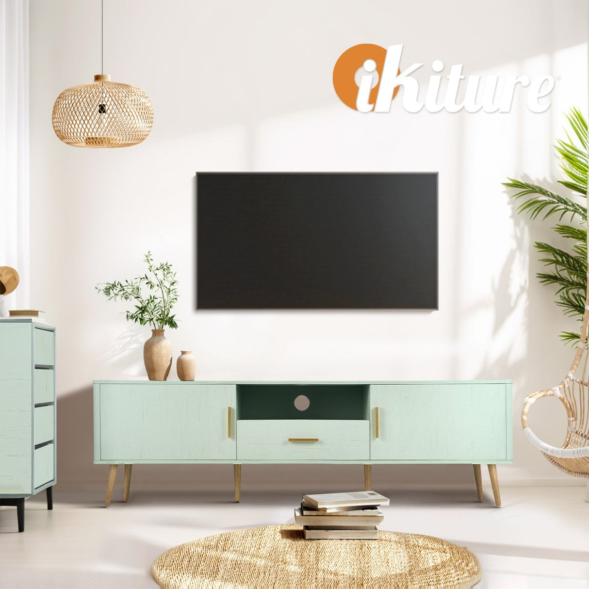 Oikiture 160cm green TV cabinet – view 4