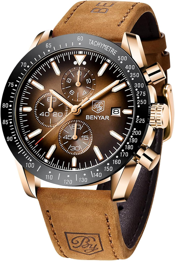 Men’s Quartz Chronograph Watch with Leather Strap