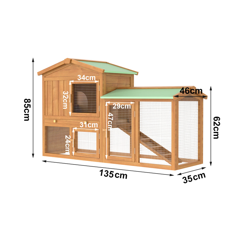 Rabbit Hutch Portable Chicken Coop 2 Level Wooden Pet Cage Large Brown