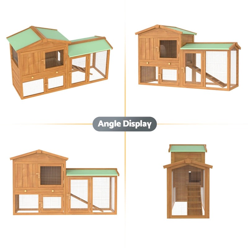 Rabbit Hutch Portable Chicken Coop 2 Level Wooden Pet Cage Large Brown