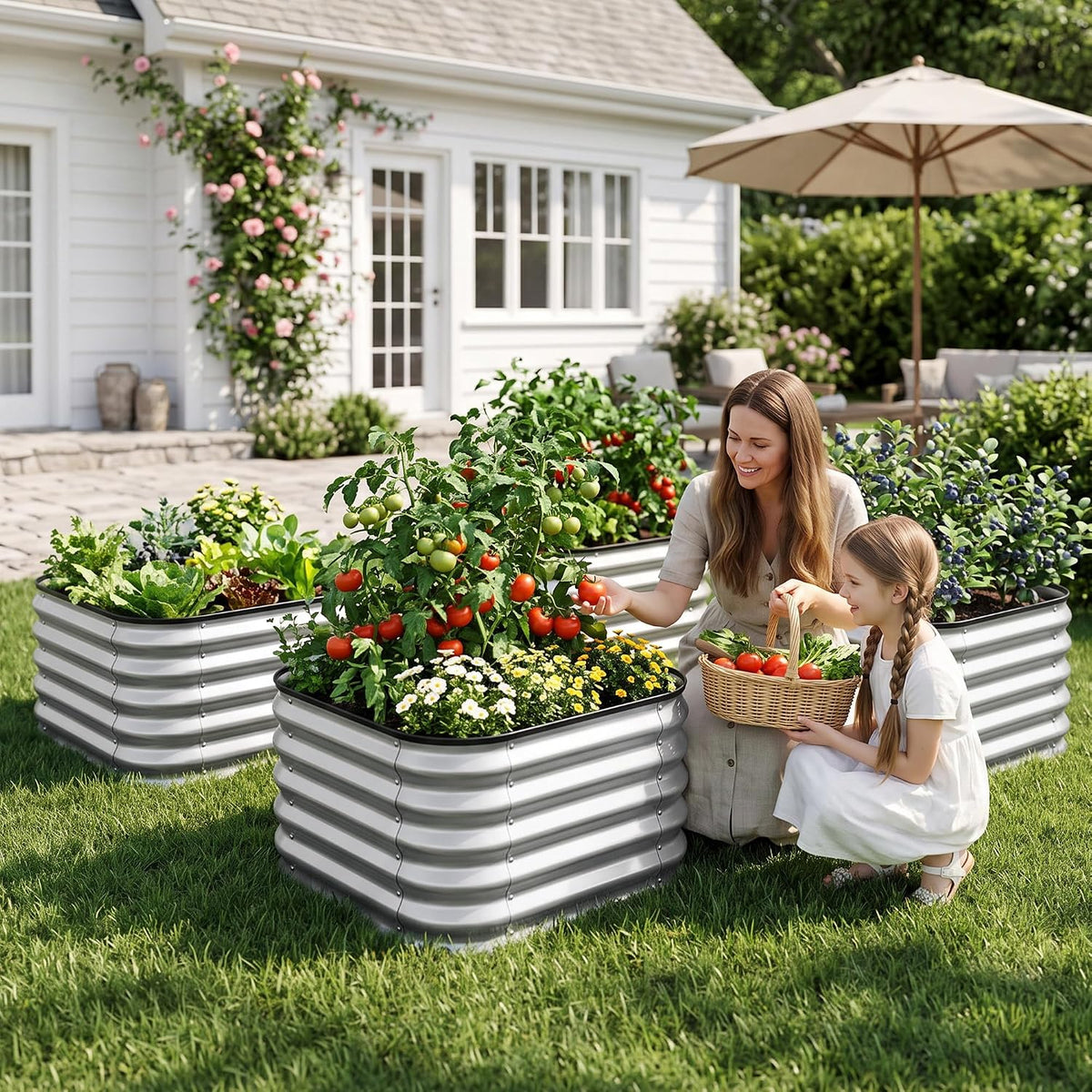 2-Pack Galvanised Raised Garden Beds – 60 × 60 × 45 cm, Silver