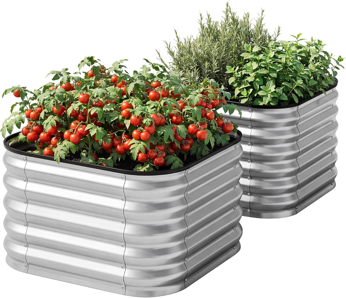2-Pack Galvanised Raised Garden Beds – 60 × 60 × 45 cm, Silver