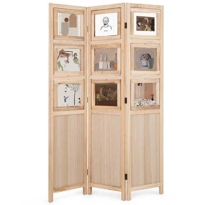 121 × 170 cm 3-Panel Folding Room Divider with 9 Photo Frames