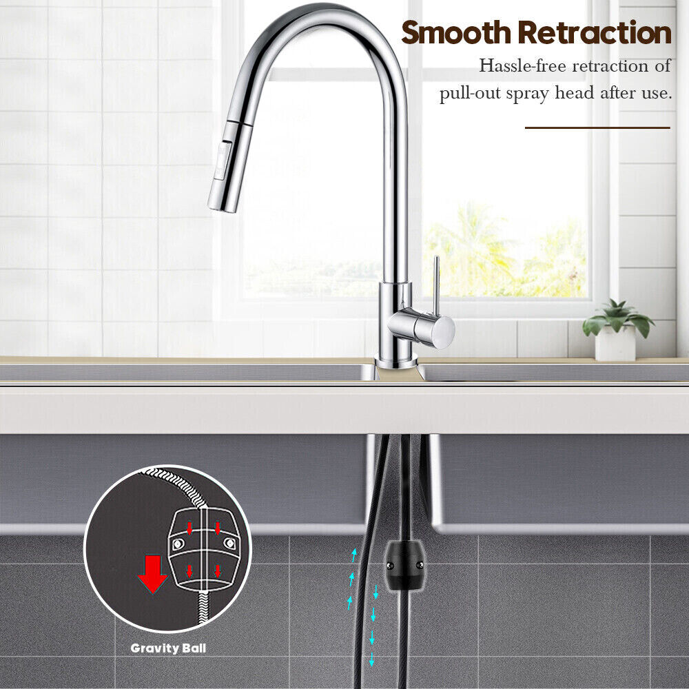 Kitchen Mixer Tap Pull Out Sink Laundry Faucet chrome