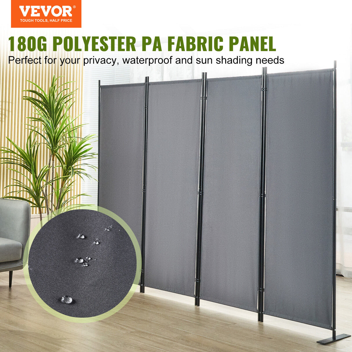 Room Divider 4-Panel Folding Privacy Screen Stand 224 x 171cm Dark Gray