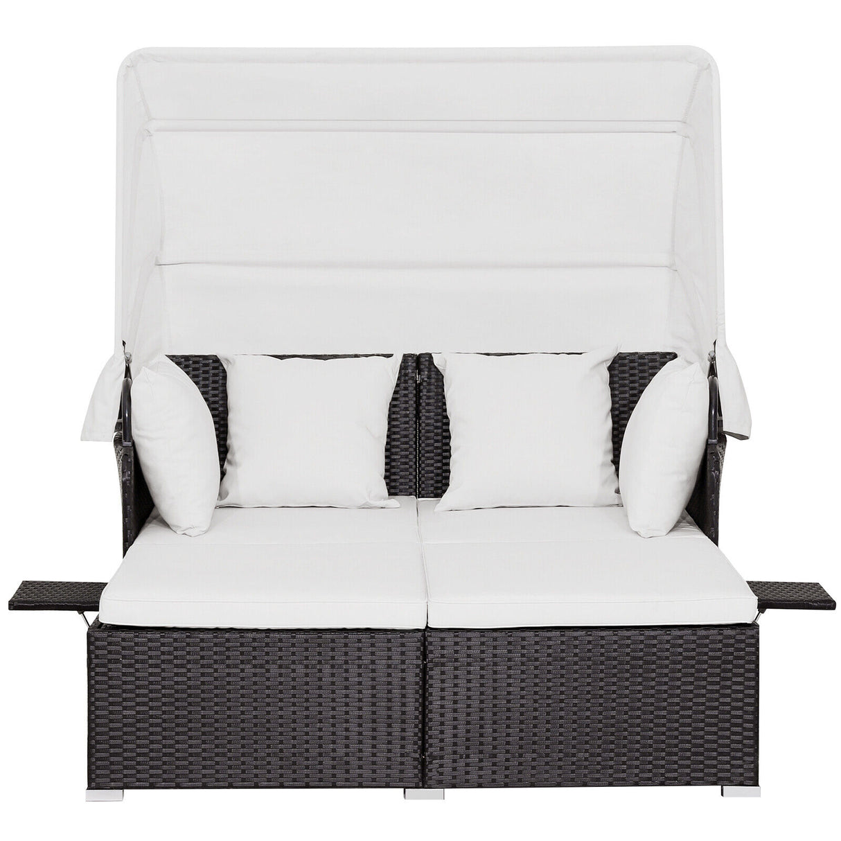 Outdoor Rattan Daybed Sunbed Wicker Furniture Retractable Canopy Patio Sofa Set