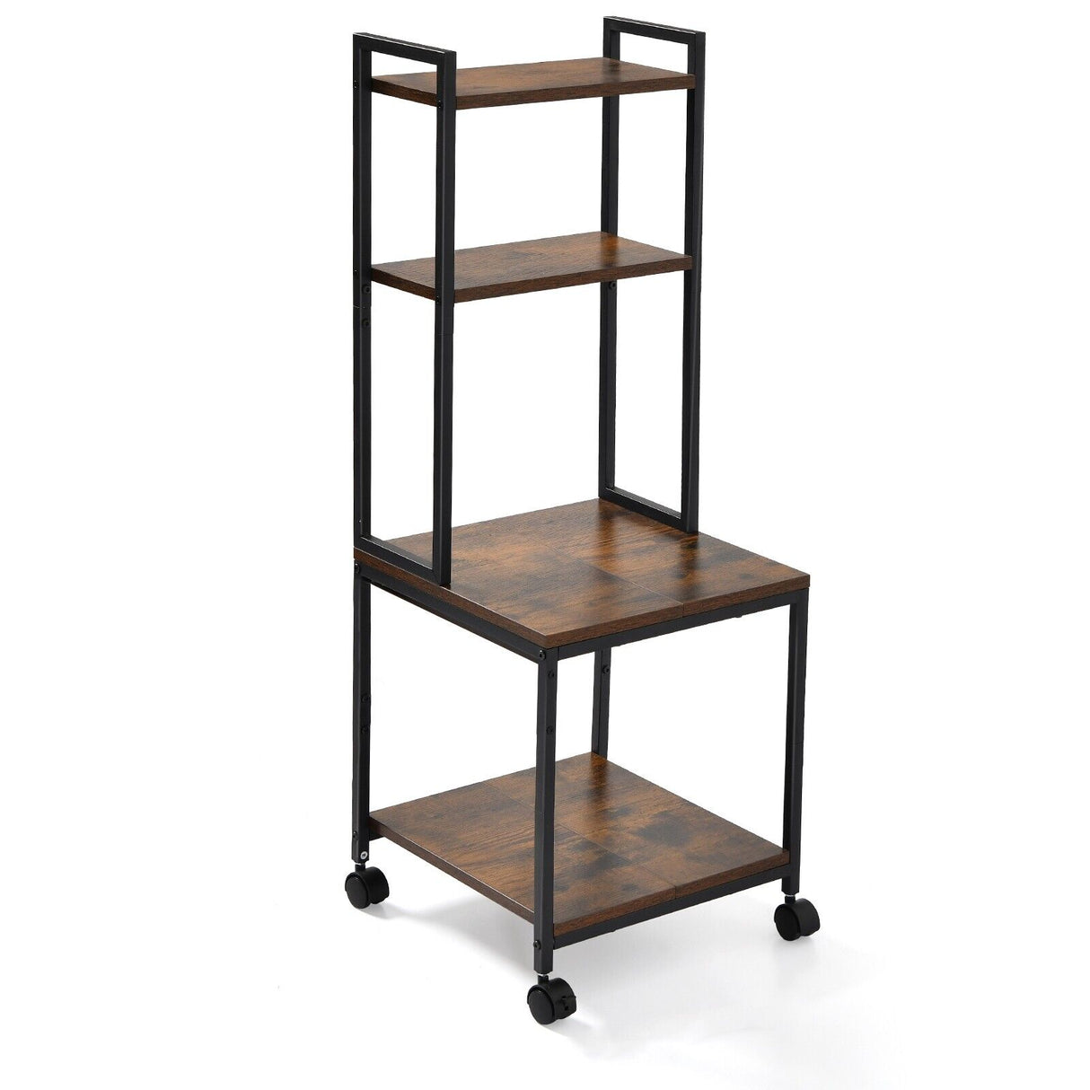 4 Tier Wooden Metal Desk Printer Stand Laptop with wheels Shelves Frame Storage
