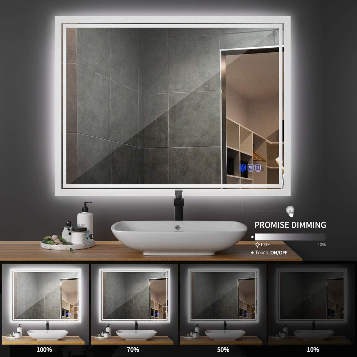 3 Colors Dimmable LED Bathroom Mirror Modern Vanity Mirrors with Lights for Wall