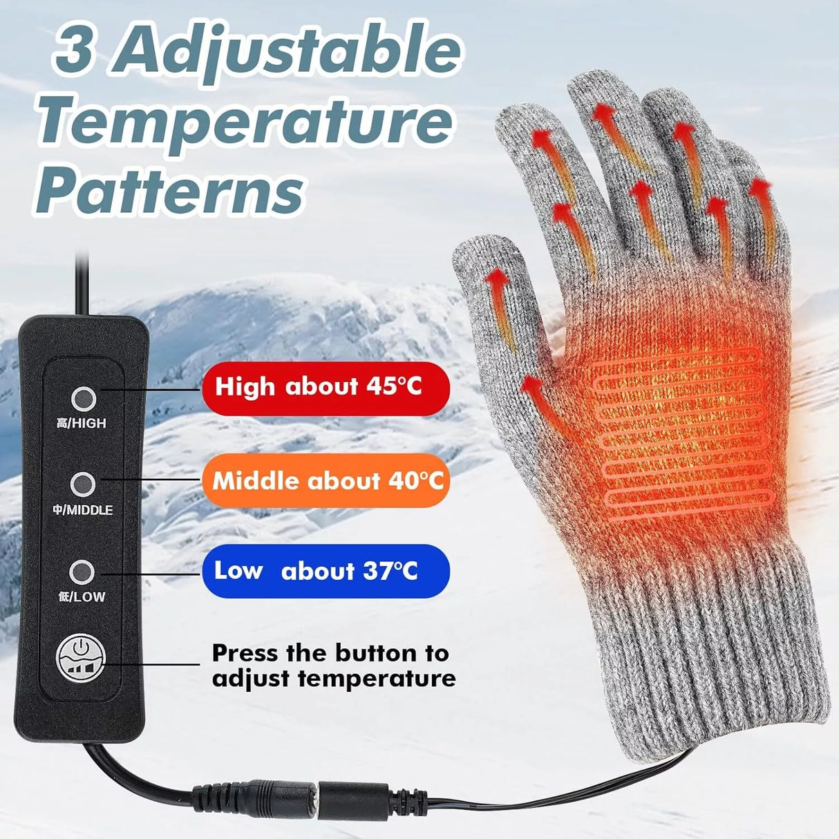 Electric Heated Gloves USB Rechargeable Touch Screen Warm Thermal Gloves Winter