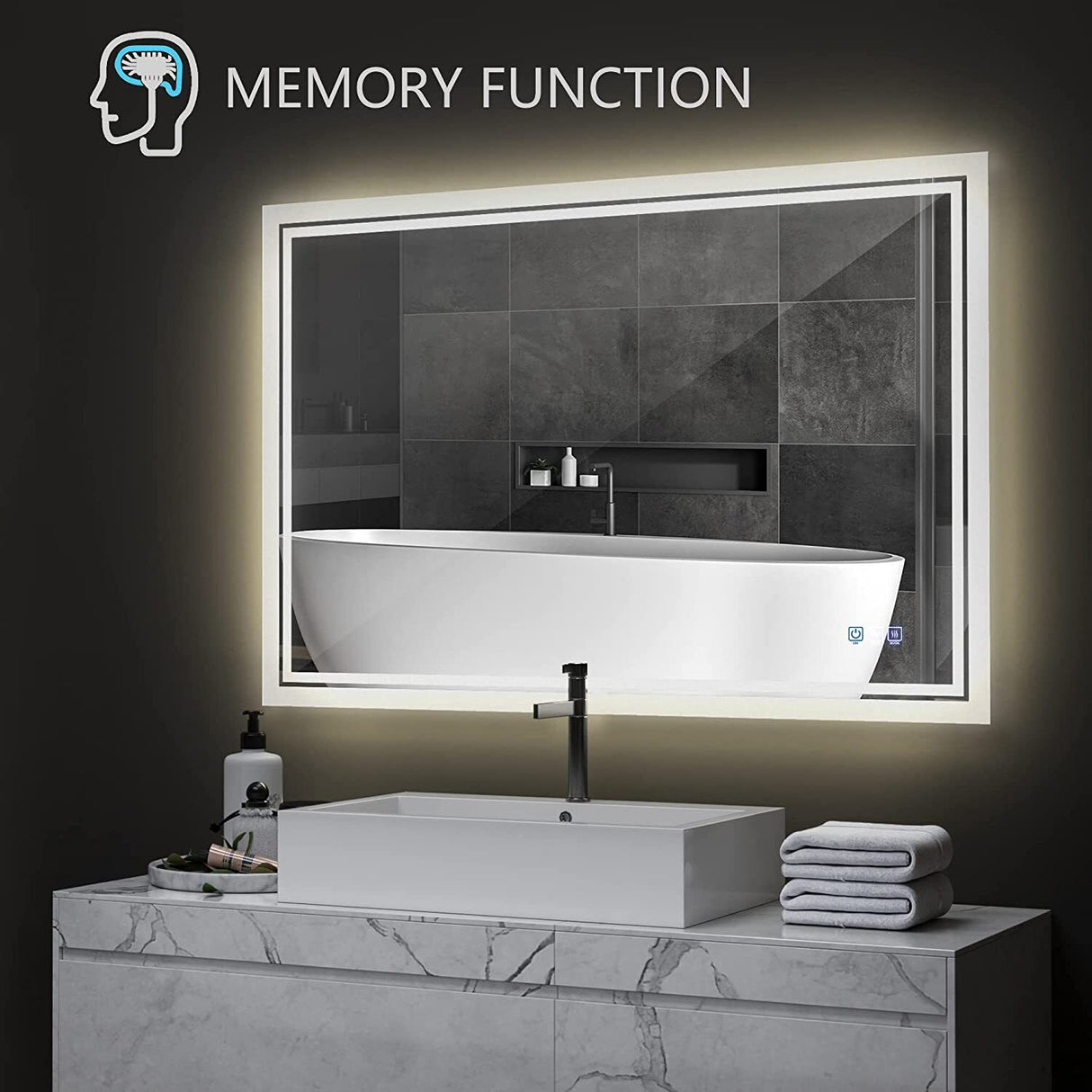 3 Colors Dimmable LED Bathroom Mirror Modern Vanity Mirrors with Lights for Wall