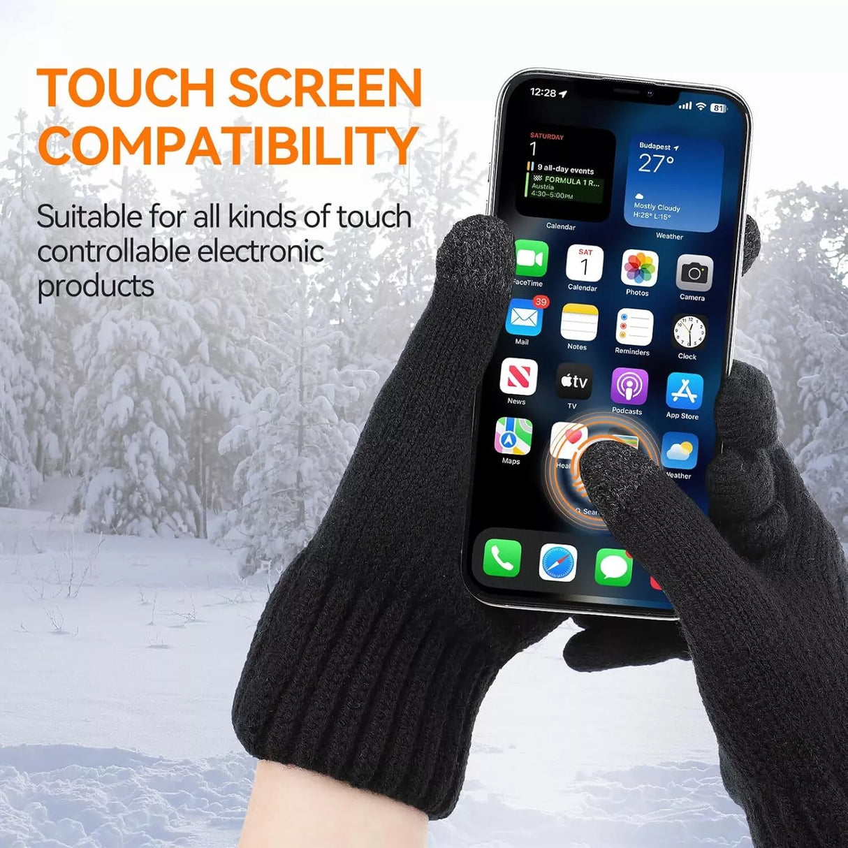 Electric Heated Gloves USB Rechargeable Touch Screen Warm Thermal Gloves Winter