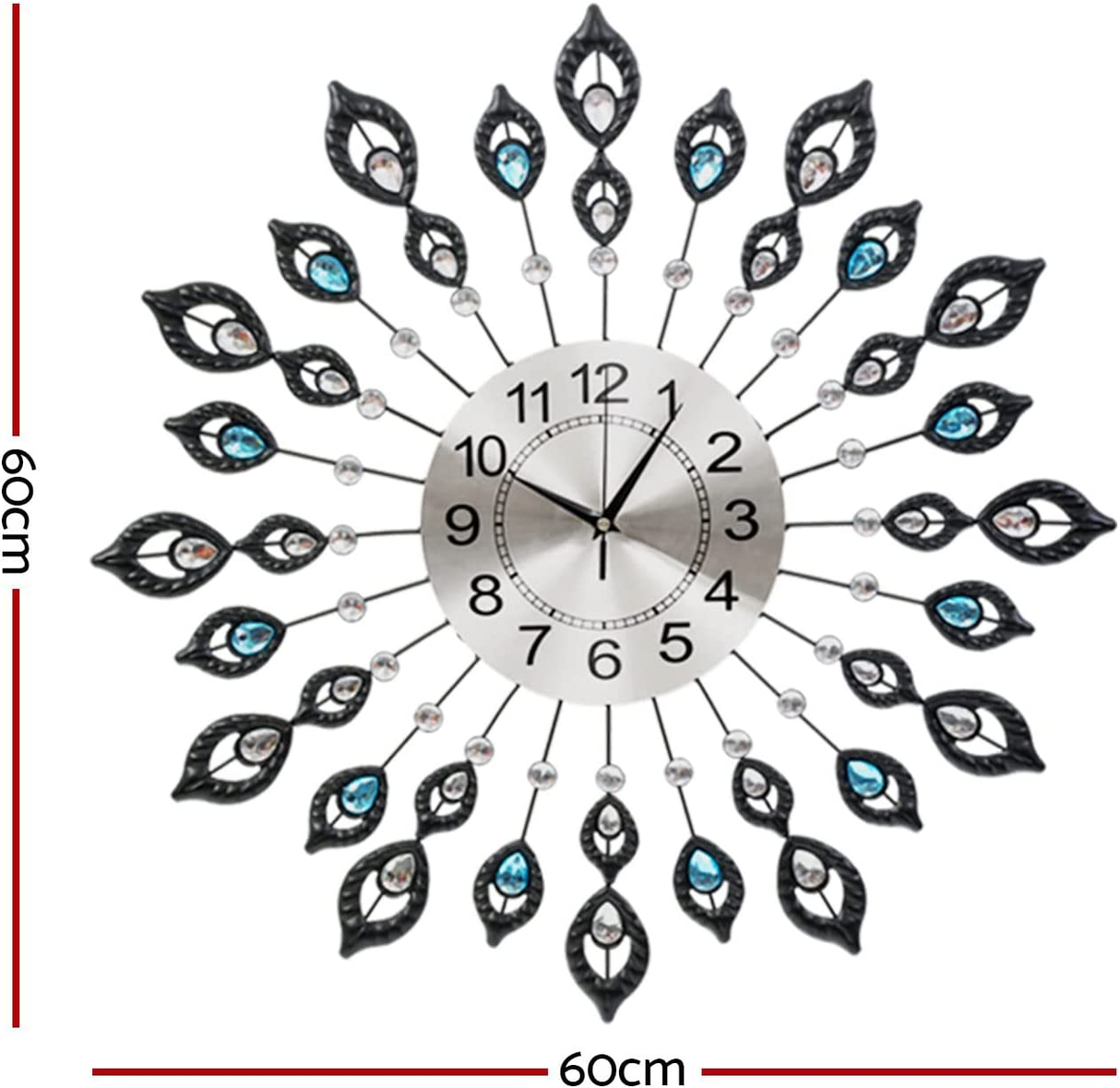 Peacock Wall Clock Large 3D Modern Crystal Luxury round Clocks Home Decor 60Cm