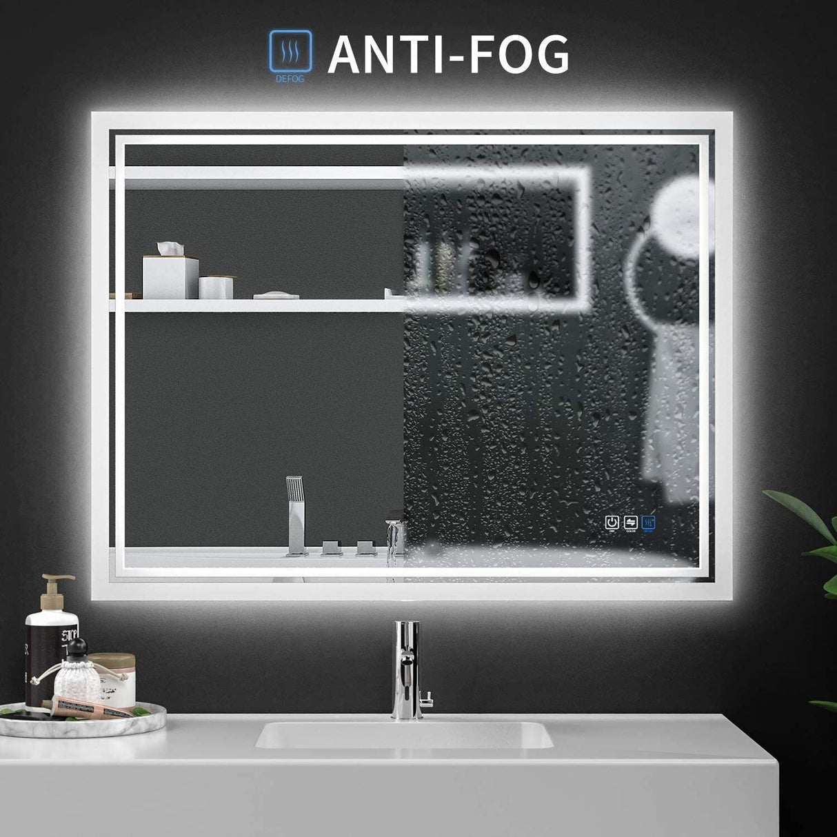 3 Colors Dimmable LED Bathroom Mirror Modern Vanity Mirrors with Lights for Wall