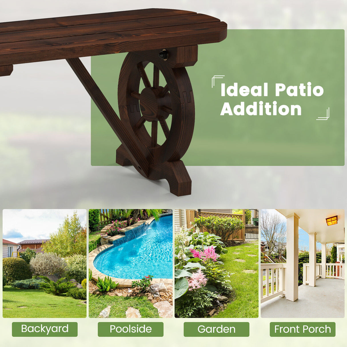 2-Seat Garden Bench Wooden Wagon Chair Outdoor Dining Chairs Backyard Lounge