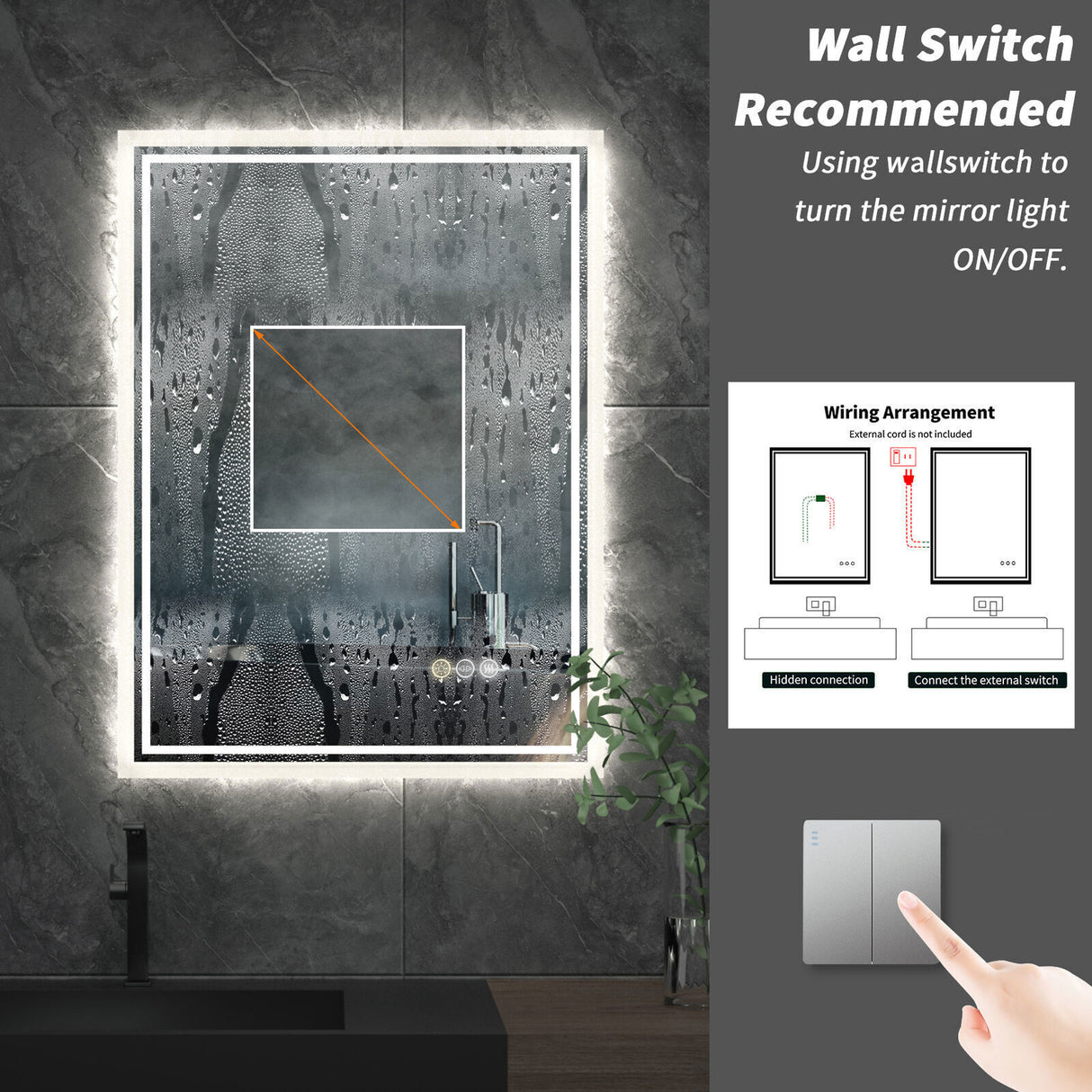 3 Colors Dimmable LED Bathroom Mirror Modern Vanity Mirrors with Lights for Wall