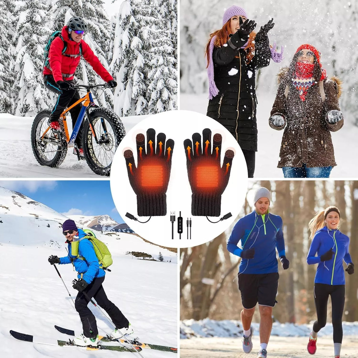 Electric Heated Gloves USB Rechargeable Touch Screen Warm Thermal Gloves Winter